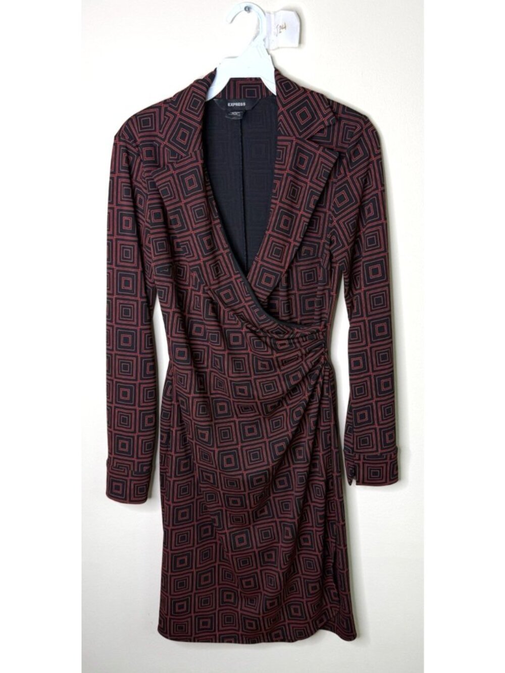 Vintage Y2K Express Dress Faux Wrap Collared Geometric Grunge
